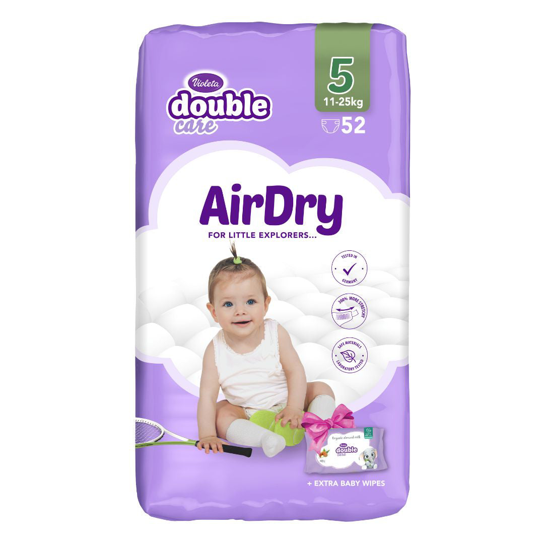 Violeta® Plenice Air Dry 5 Junior (11-25kg) Jumbo 52 + Darilo Baby vlažni robčki Violeta