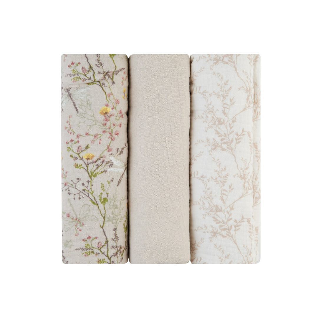 KikkaBoo® Povijalne pleničke iz muslina 3 kosi 100x100 cm Secret Garden Beige KikkaBoo