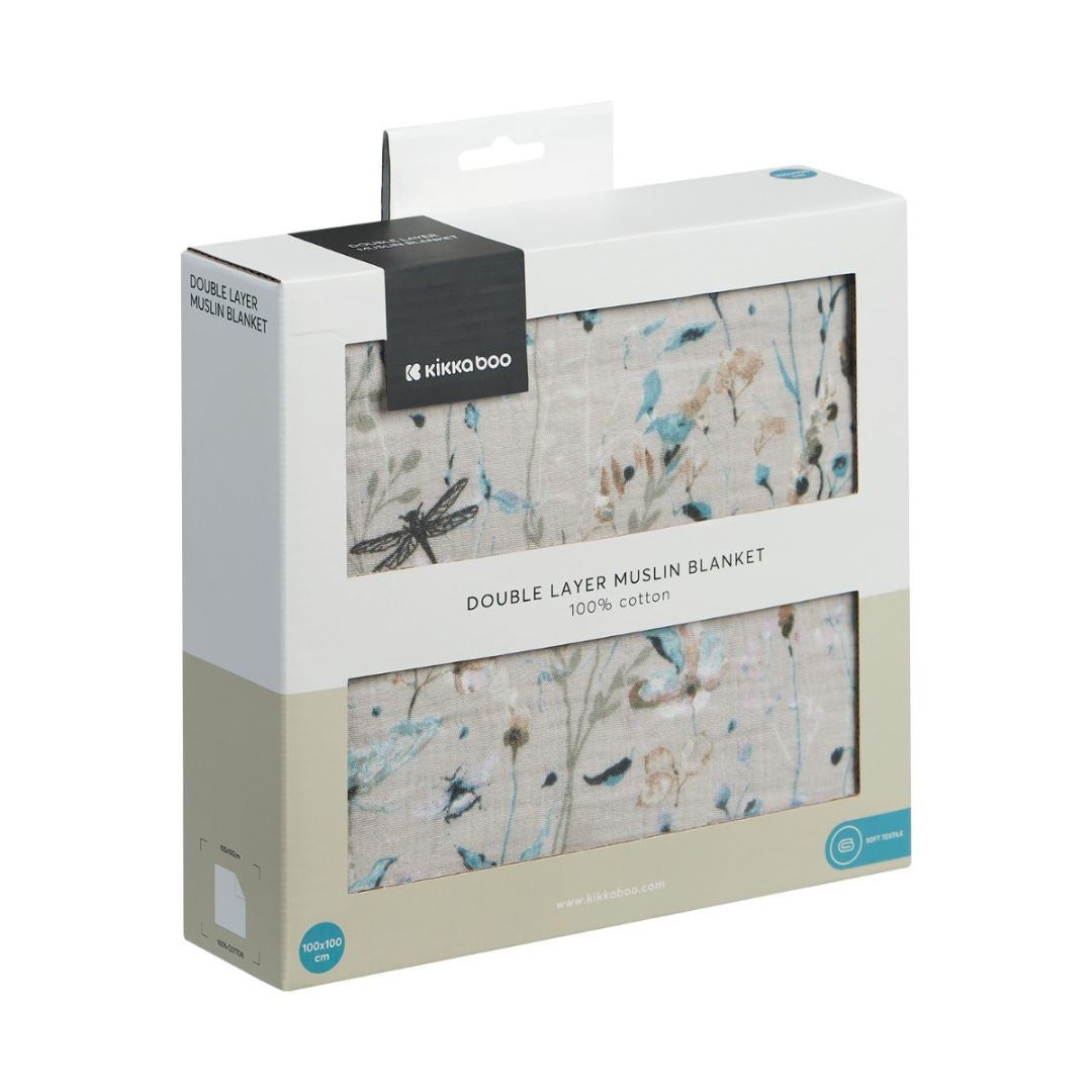 KikkaBoo® Odejica iz muslina 100x100 cm 2-slojna Dreamy Fields Grey KikkaBoo