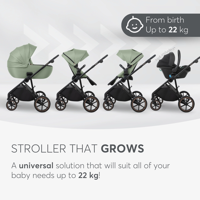 KikkaBoo® Otroški voziček s košaro 2v1 Thea Army Green KikkaBoo