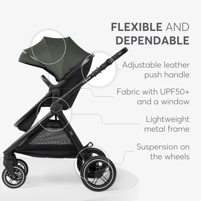 KikkaBoo® Otroški voziček s košaro 3v1 Ava Army Green KikkaBoo