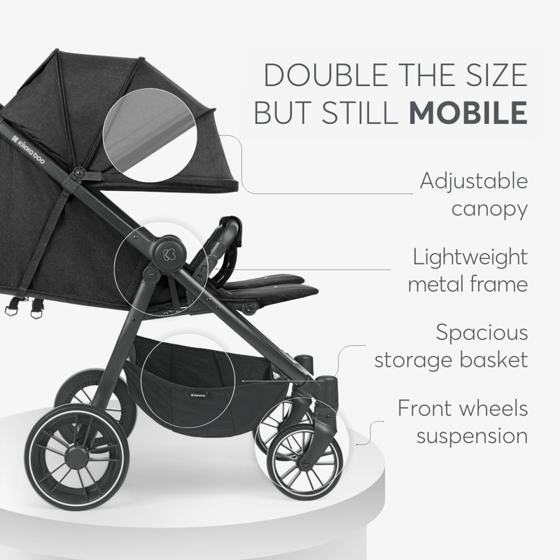 KikkaBoo® Otroški voziček za dvojčke Happy 2 Black KikkaBoo