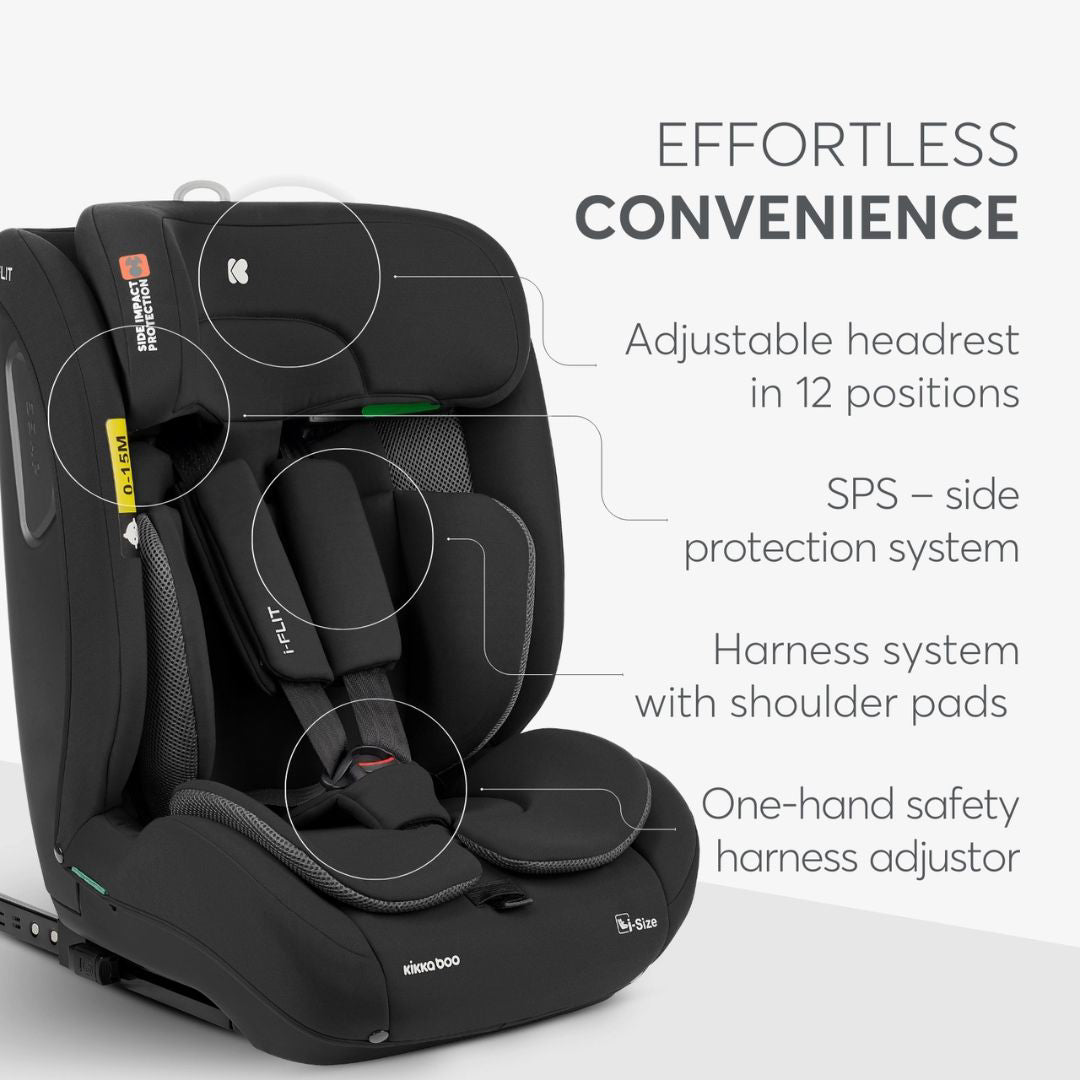 KikkaBoo® Otroški avtosedež i-Flit i-SIZE (76-150 cm) Black KikkaBoo