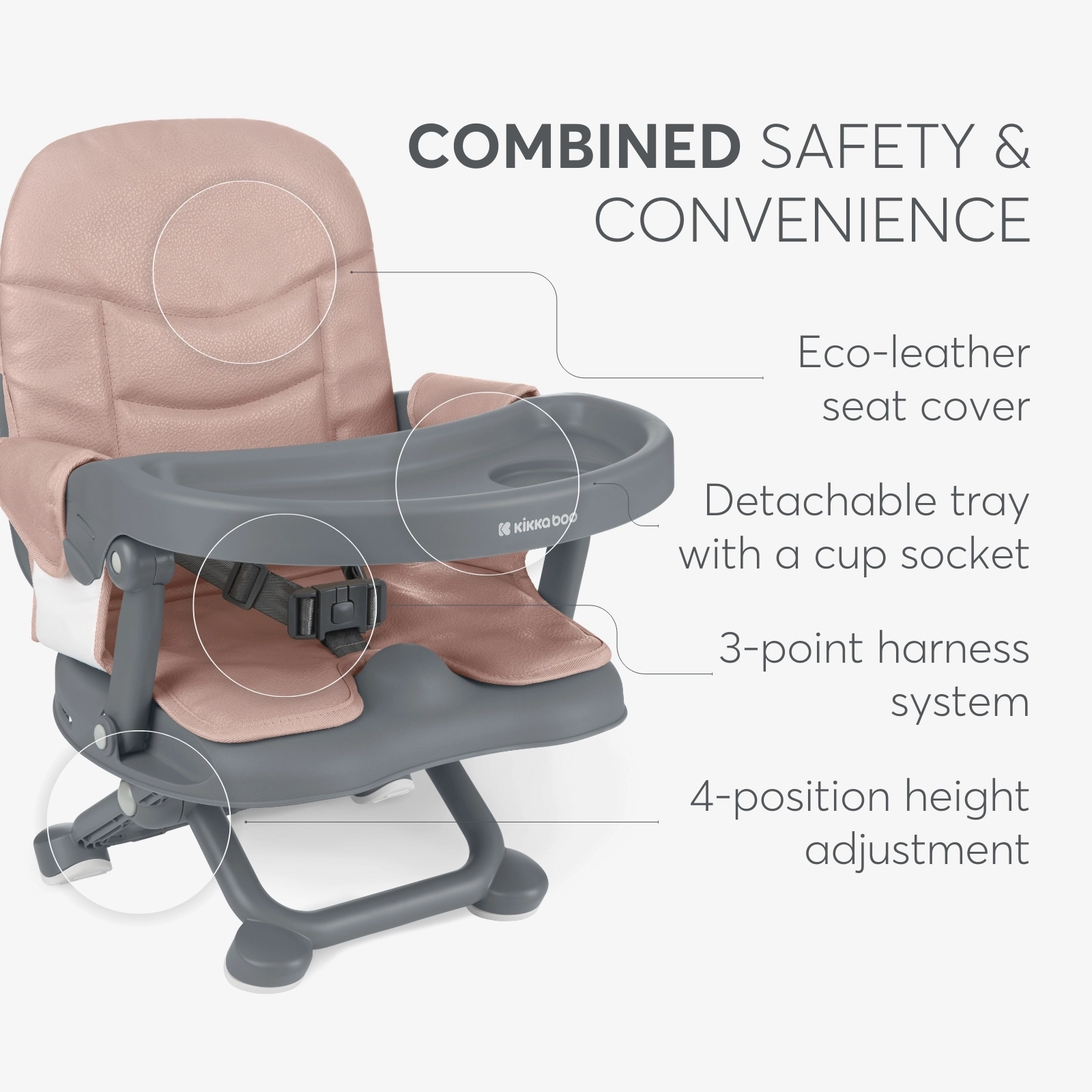 KikkaBoo® Prenosni stolček za hranjenje Pappo Pink KikkaBoo