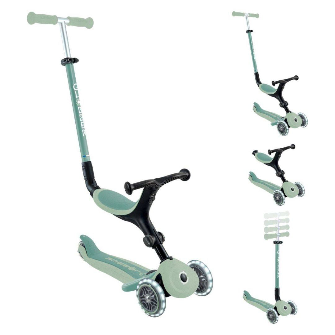 Globber® Zložljivi otroški skiro GO UP Active ECO s svetlečimi kolesi Pistachio Globber