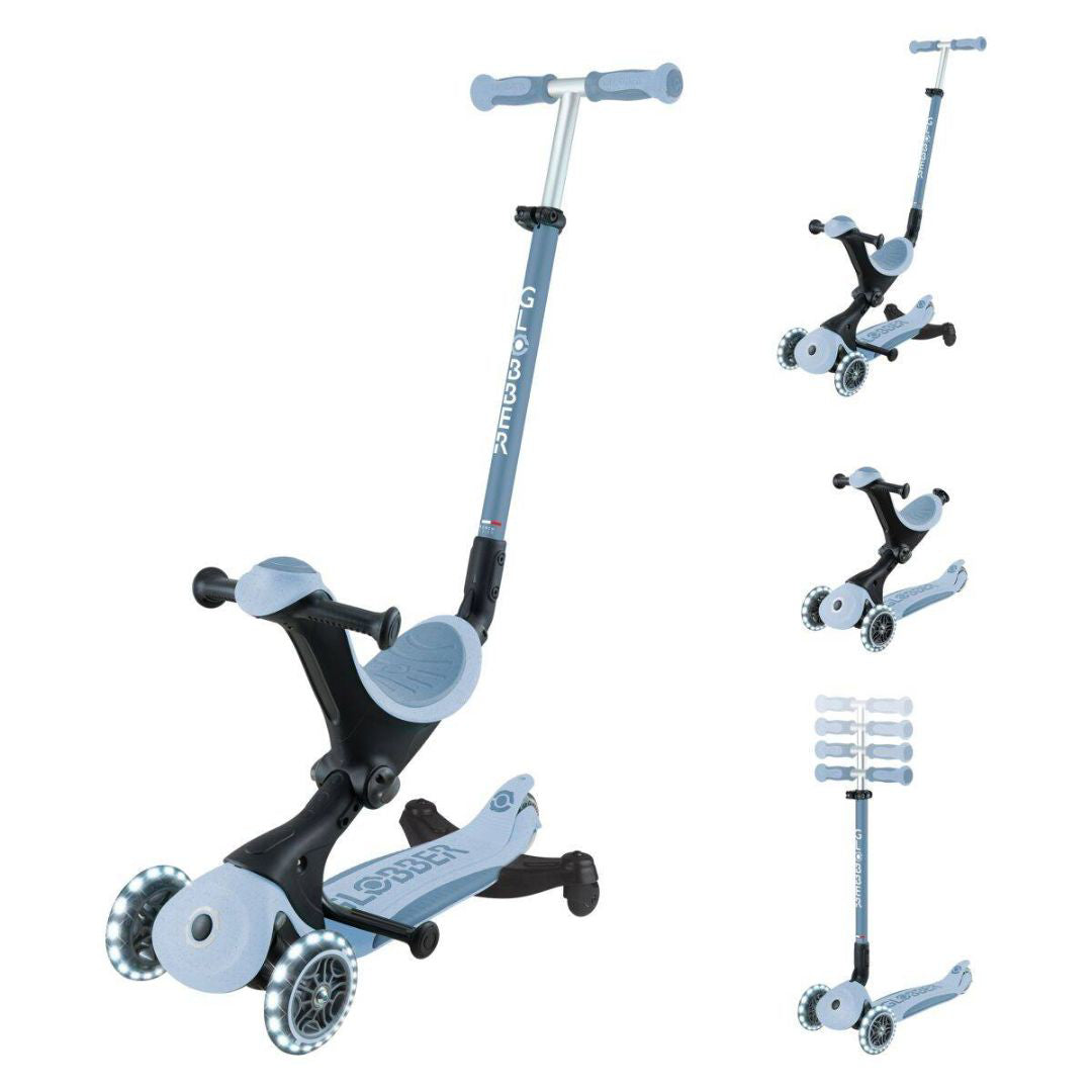 Globber® Zložljivi otroški skiro GO UP deluxe 360° s svetlečimi kolesi Blueberry Globber
