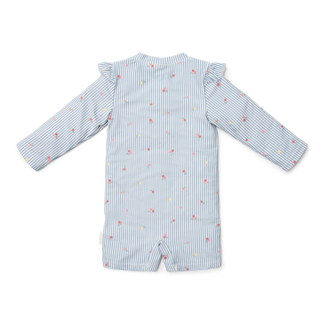 Little Dutch® Otroške enodelne kopalke z rokavi Sunny Flowers Blue Little Dutch