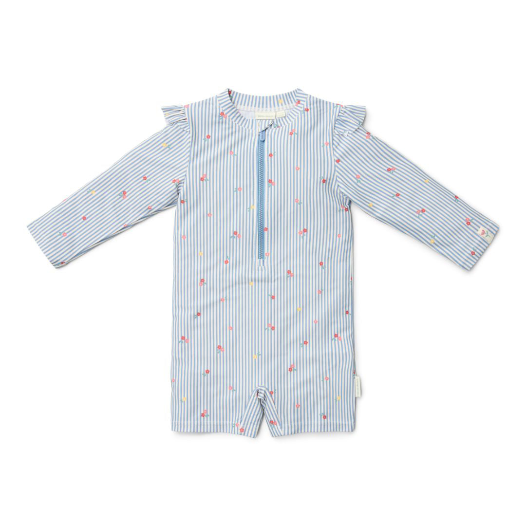 Little Dutch® Otroške enodelne kopalke z rokavi Sunny Flowers Blue 74 80 Little Dutch