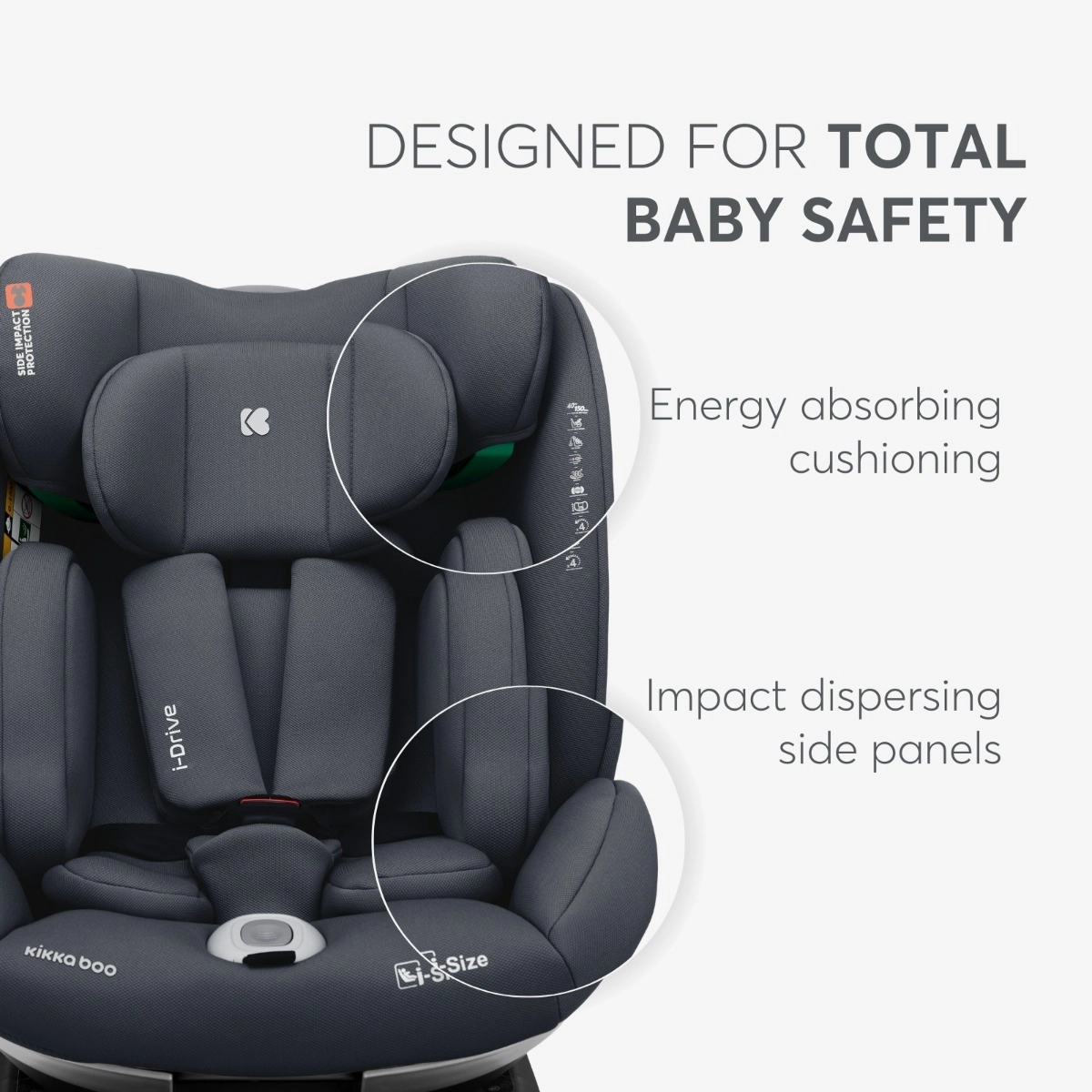KikkaBoo® Otroški avtosedež 360° i-Drive i-SIZE (40-150 cm) Dark Grey KikkaBoo