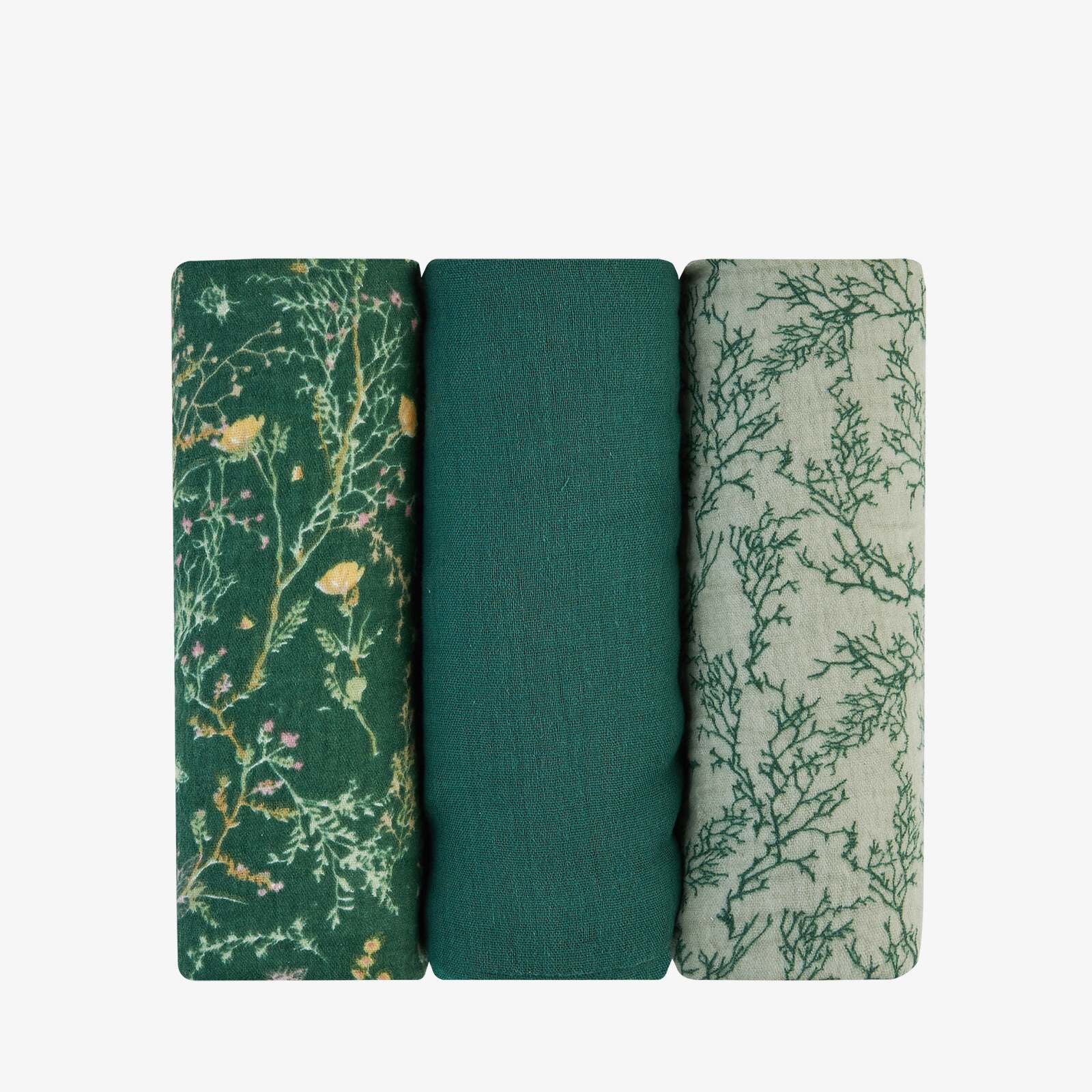 KikkaBoo® Tetra pleničke iz muslina 3 kosi 75x75 cm Secret Garden Green KikkaBoo