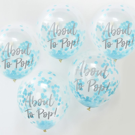 Slika Ginger Ray® Baloni s konfeti About To Pop Blue 5 kosov