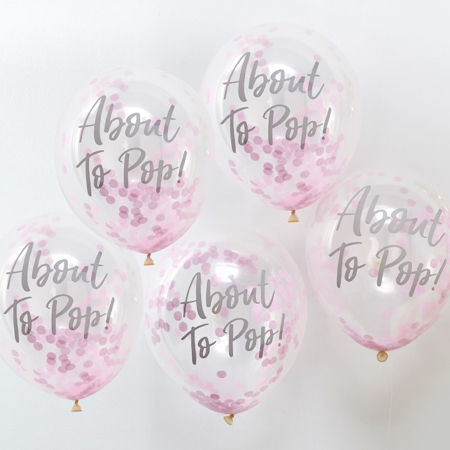 Slika Ginger Ray® Baloni s konfeti About To Pop Pink 5 kosov