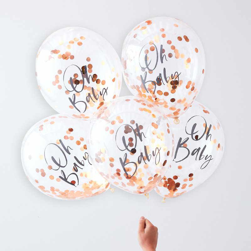 Slika za Ginger Ray® Baloni s konfetima Rose Gold Oh Baby! 5 komada