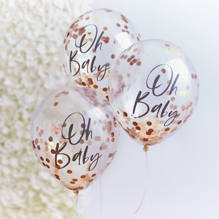 Slika za Ginger Ray® Baloni s konfetima Rose Gold Oh Baby! 5 komada