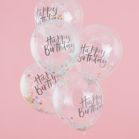 Slika Ginger Ray® Happy Birthday Baloni s konfeti 5 kosov