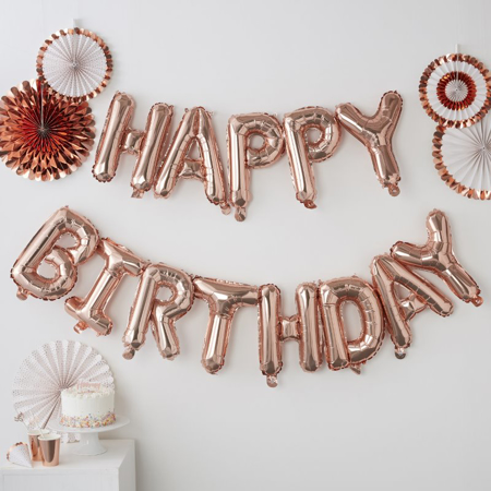 Slika Ginger Ray® Viseči baloni Happy Birthday Rose Gold