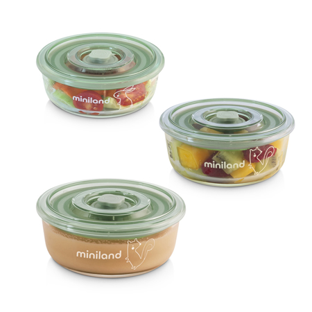 Miniland® Set 3 okroglih steklenih posodic 300ml Chip