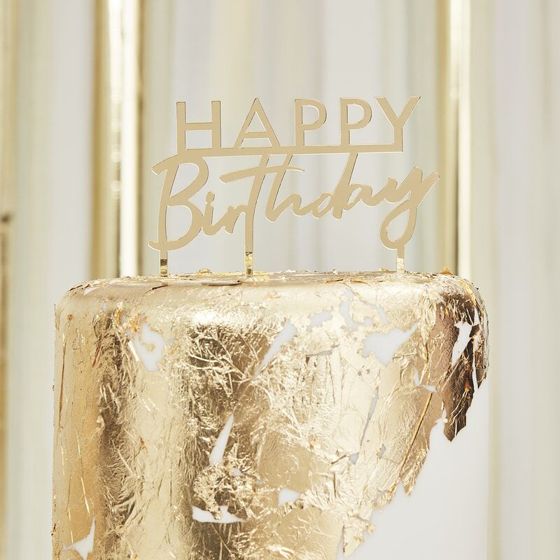 Ginger Ray® Okrasek za torto Gold Happy Birthday