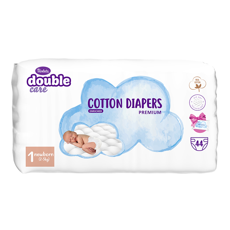 Violeta® Plenice Double Care Cotton Touch 1 Newborn (2-5 kg) 44 kosov