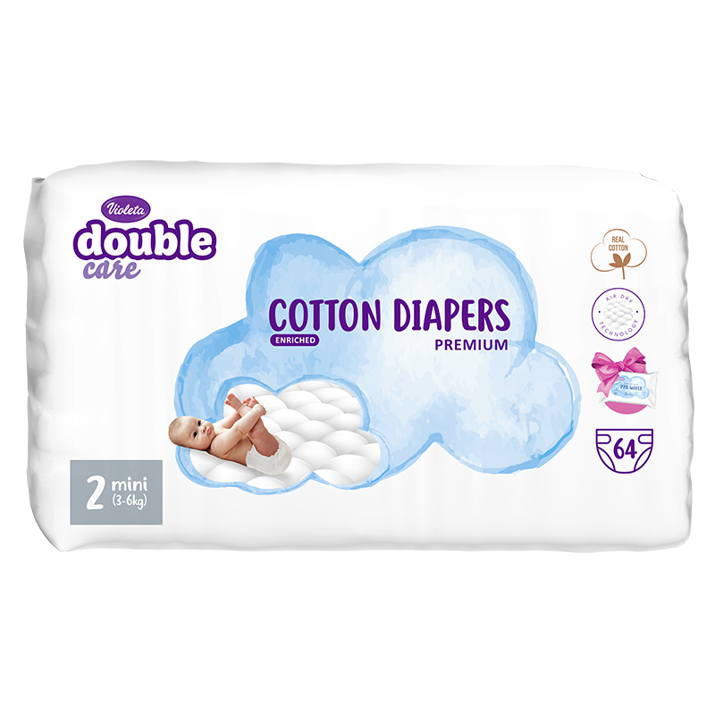 Violeta® Plenice Double Care Cotton Touch 2 Mini (3-6 kg) 64 kosov