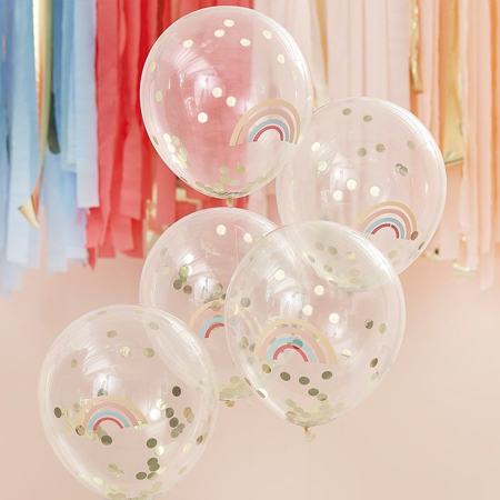 Slika Ginger Ray® Baloni s konfeti Rainbow Gold 5 kosov