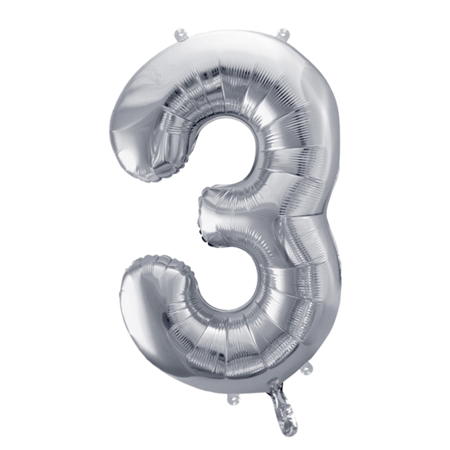 Slika Party Deco® Balon v obliki številke 3 Silver