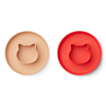 Slika Liewood® Komplet silikonskih krožnikov Gordon Cat Apple red/tuscany rose Mix