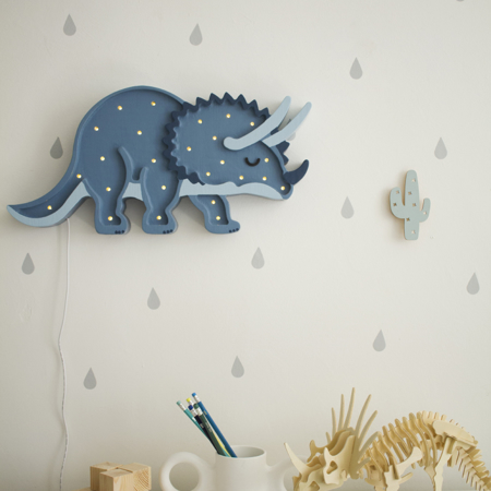 Little Lights® Ročno izdelana lesena lučka Dino Triceratops Jurassic Navy