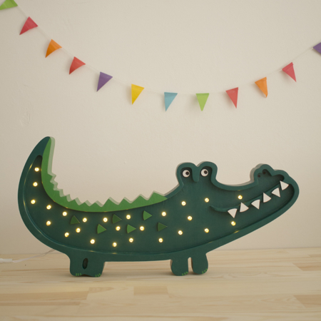Little Lights® Ročno izdelana lesena lučka Crocodile Papkin Green