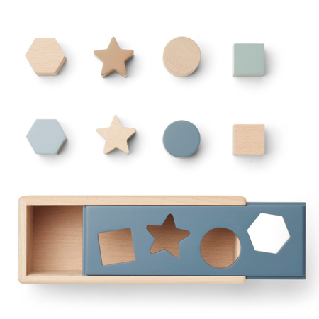 Liewood® Lesena aktivnostna škatla s liki Midas Geometric Whale Blue Multi Mix