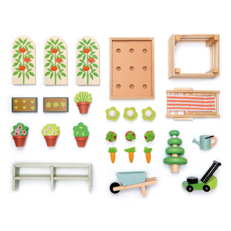 Tender Leaf Toys® Leseni Rastlinjak z gradico Greenhouse and Garden Set