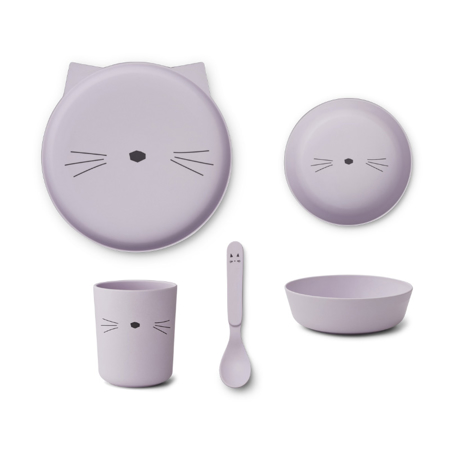 Slika Liewood® Jedilni set iz BIO plastike Cat Light Lavender