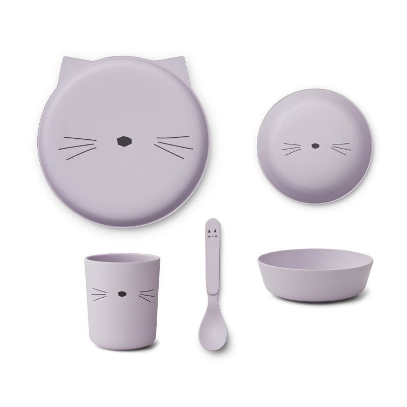 Liewood® Jedilni set iz BIO plastike Cat Light Lavender