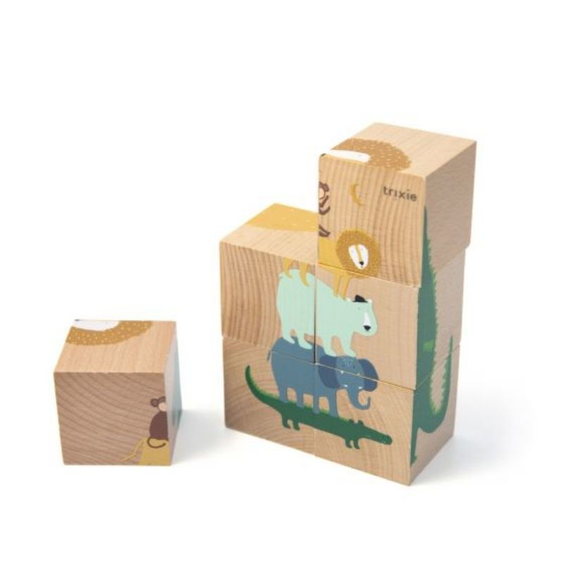 Trixie Baby® sestavljanka iz lesenih kock, živali