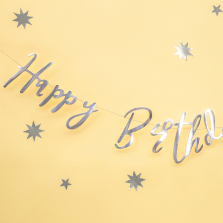 Party Deco® Viseči napis Happy Birthday Silver