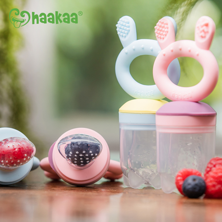 Haakaa® Komplet podajalnik in zaščitni pokrovček za svežo hrano Pink