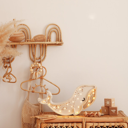 Little Lights® Ročno izdelana lesena lučka Whale Albino White