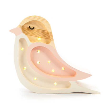 Slika Little Lights® Ročno izdelana lesena lučka Bird Mini Strawberry Cream