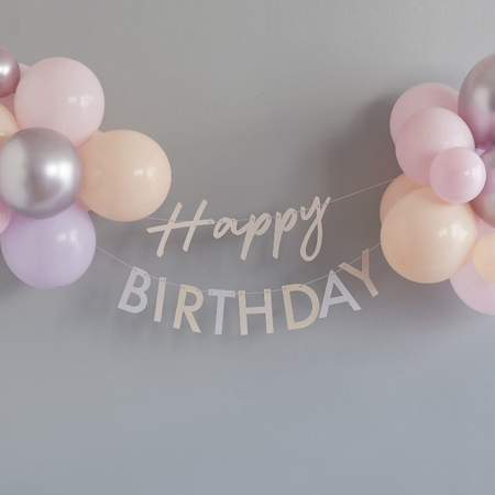 Slika Ginger Ray® Napis Happy Birthday z baloni Pastel Pink