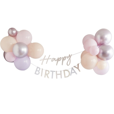 Ginger Ray® Napis Happy Birthday z baloni Pastel Pink