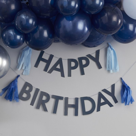 Slika Ginger Ray® Napis Happy Birthday z resicami Blue