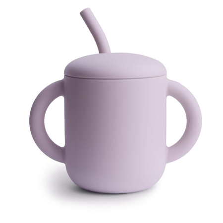 Slika Mushie® Silikonski kozarček s slamico Soft Lilac