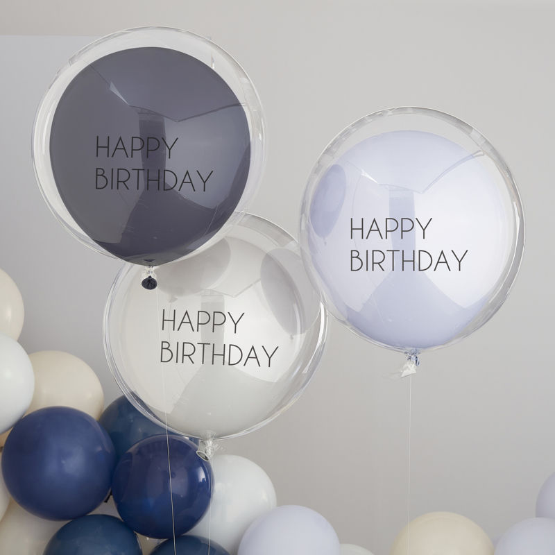 Ginger Ray® Set 3 balonov Blue & Grey Double Layered Happy Birthday