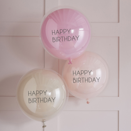 Slika Ginger Ray® Set 3 balonov Pink Double Layered Happy Birthday