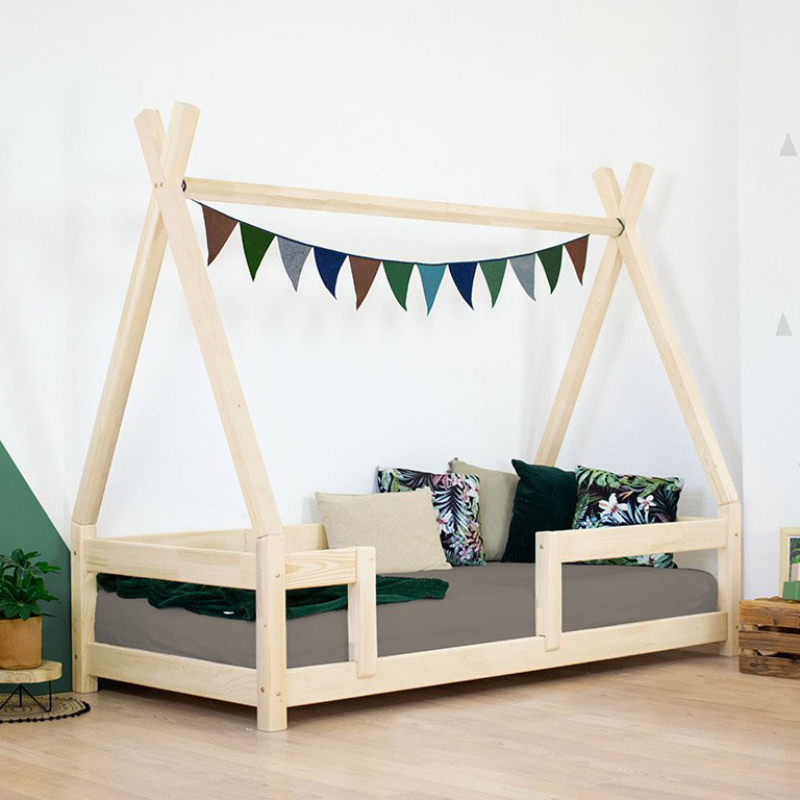 Benlemi® Otroška postelja z ograjico NAKANA 200x90 Natural