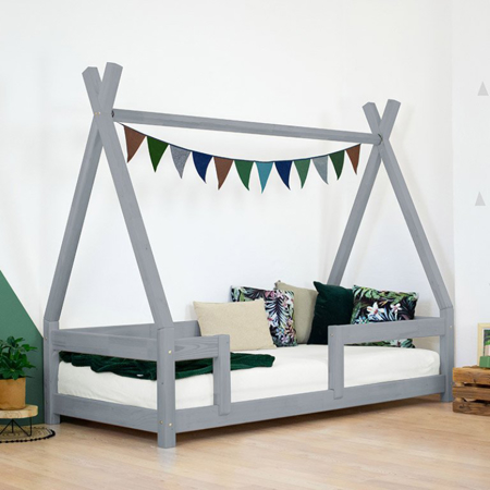 Benlemi® Otroška postelja z ograjico NAKANA 200x90 Grey