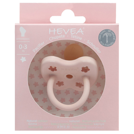 Hevea® Ortodontska duda iz kavčuka ROŽICA (0-3m) Powder Pink