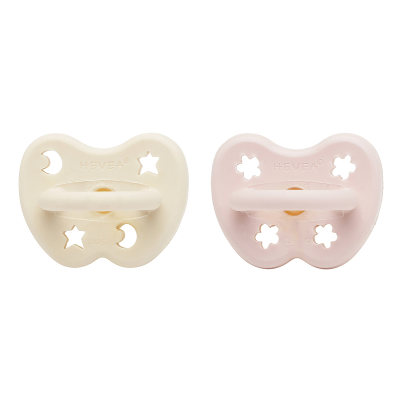 Hevea® Ortodontska duda iz kavčuka Powder Pink & Milky White (0-3M) 2 kosa