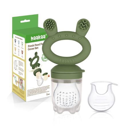 Haakaa® Komplet podajalnik in zaščitni pokrovček za svežo hrano Olive Green