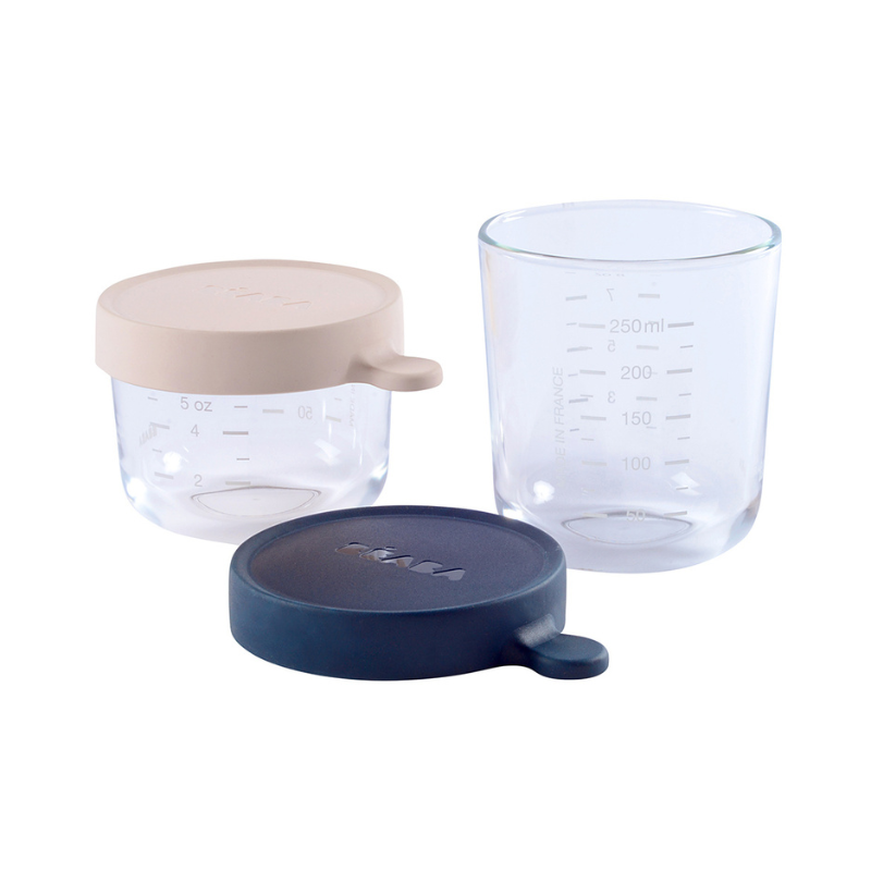 Beaba® Set 2 steklenih posodic za shranjevanje 150ml in 250ml Pink/Dark Blue